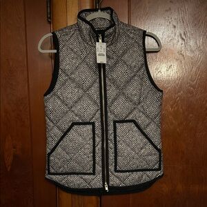 J. Crew Black and White Herringbone Quilted Vest